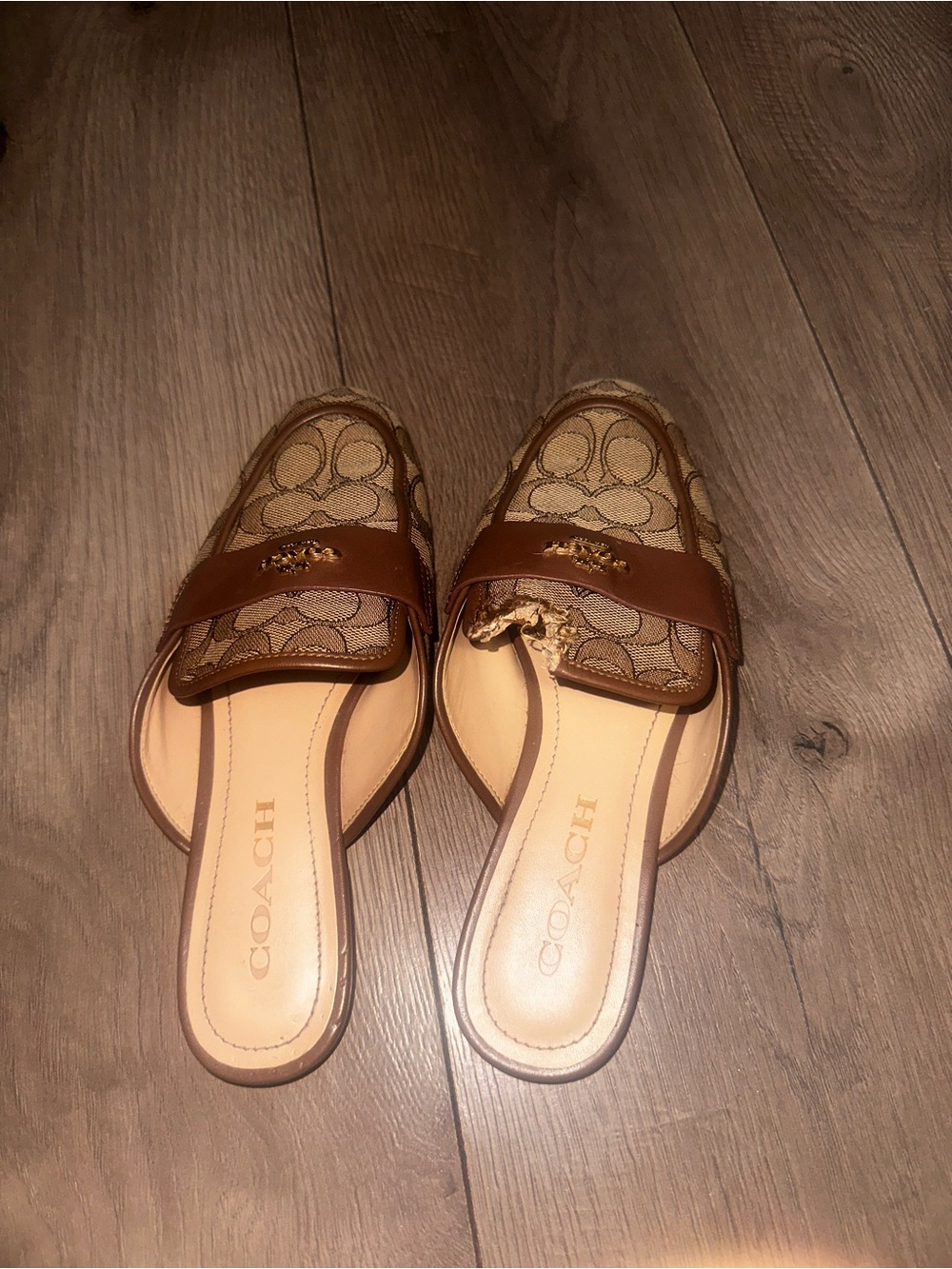 Coach Brown Signature Canvas Slip-On Mules